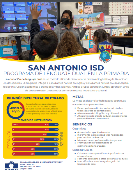 english flyer about dual language in elementary school
